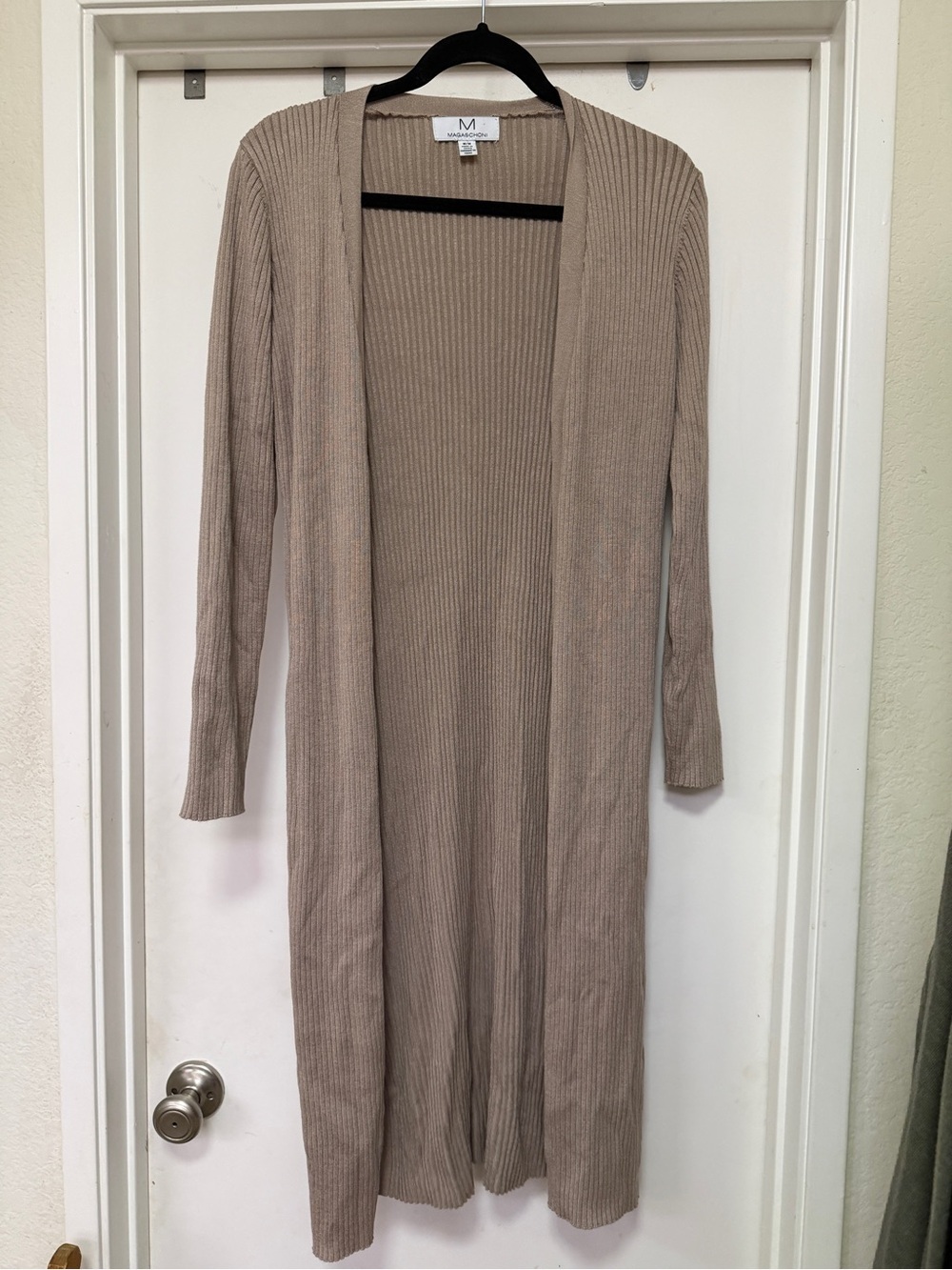 MAGASCHONI ribbed long open cardigan / duster - tan - size M